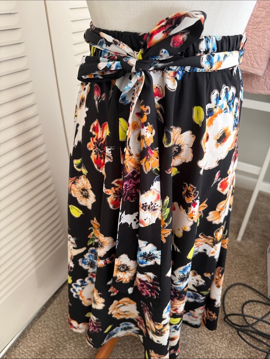 Cupid Dresses & Skirts - Cupid Black Floral Tie-Waist Midi Skirt